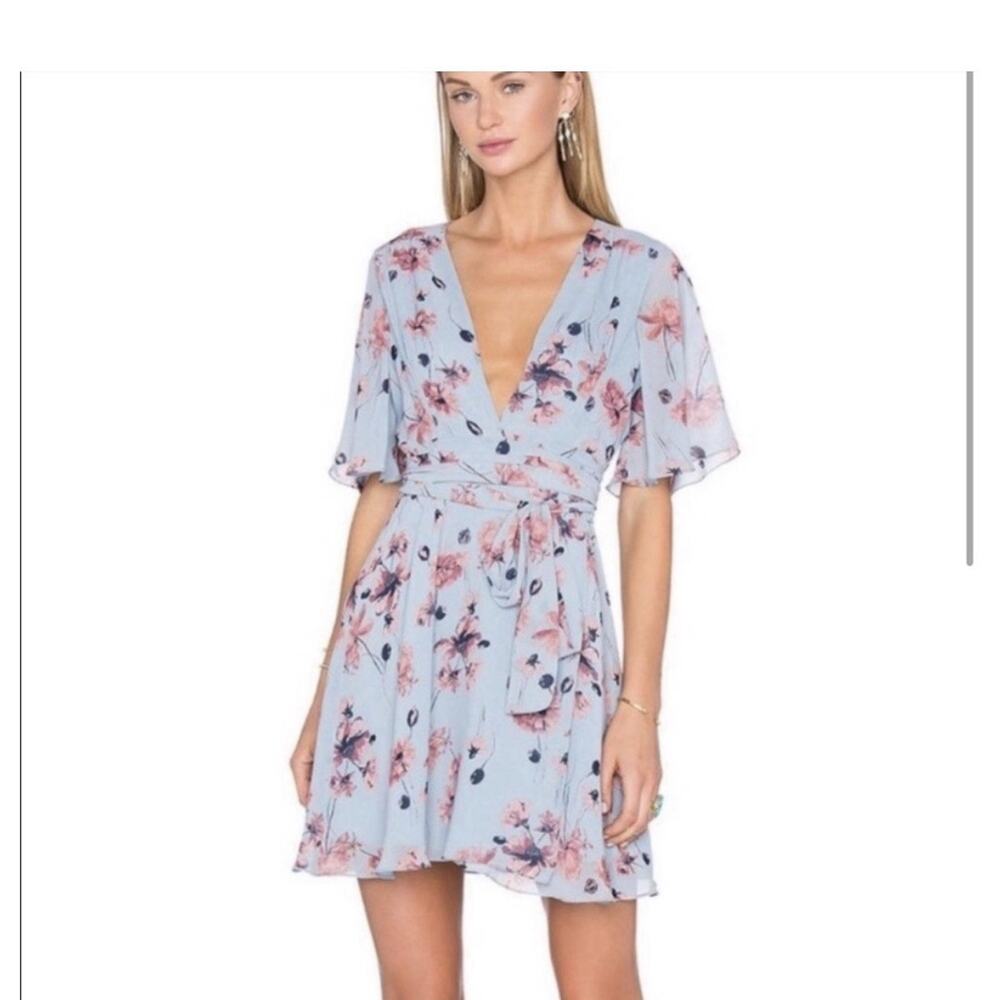 House Of Harlow 1960 Revolve Wrap Dress SmallBlue Floral Tiered Ruffle Bloomcore